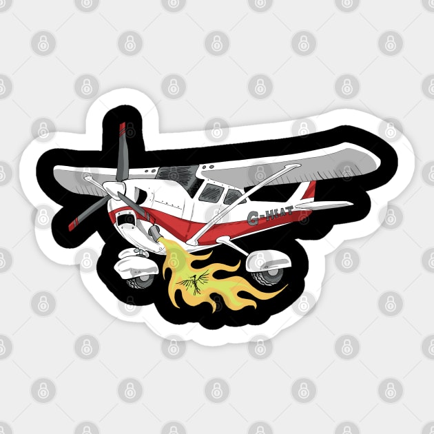 Cessna 172 The burning bird Cartoon Sticker by Funky Aviation